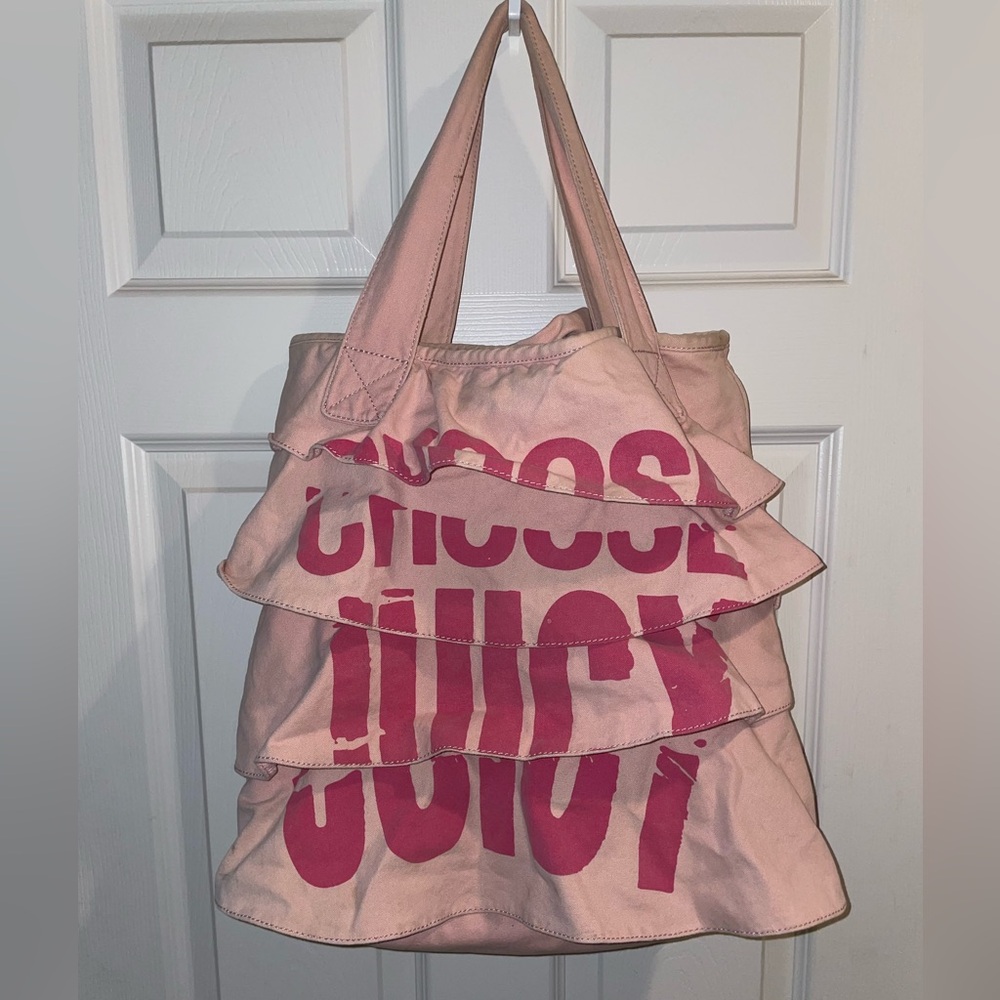 Juicy Couture CHOOSE JUICY Canvas Ruffle Beach Tote Pink